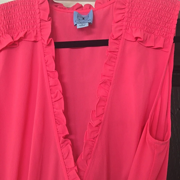 CeCe By Cynthia Steffe Hot Pink Sleeveless Ruffled Wrap Dress Size Large - Picture 4 of 13